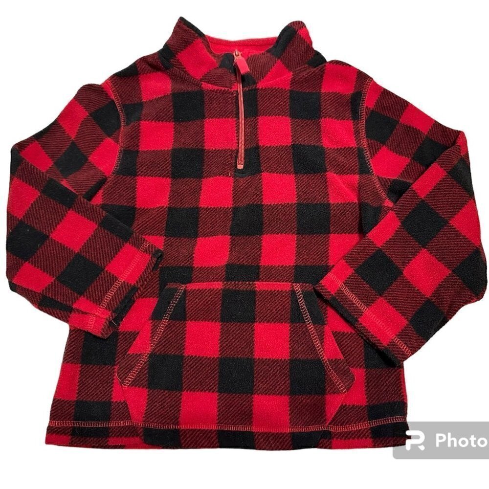 Red and Black Buffalo Check Fleece 3/4 zip youth large (7)
